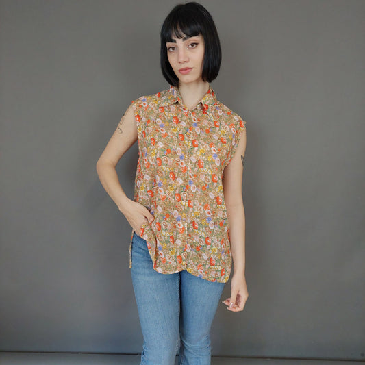 VIN-BLO-27219 Vintage αμάνικο πουκάμισο floral XL