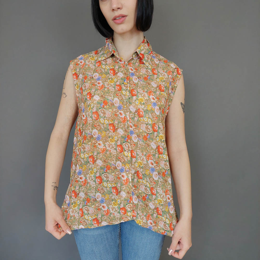 VIN-BLO-27219 Vintage αμάνικο πουκάμισο floral XL