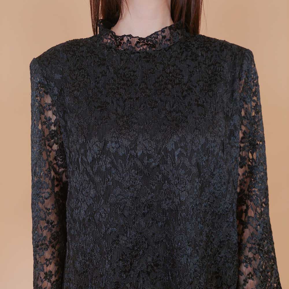 VIN-BLO-32557 Vintage τοπ δαντέλα μαύρο L