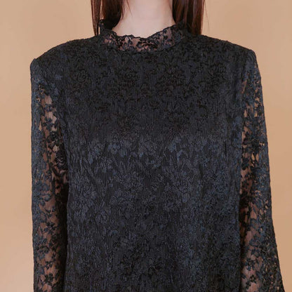 VIN-BLO-32557 Vintage τοπ δαντέλα μαύρο L