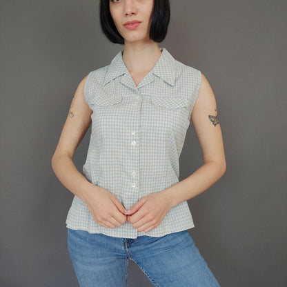 VIN-BLO-27254 Vintage αμάνικο πουκάμισο καρό M