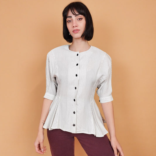 VIN-BLO-27390 Vintage πουκάμισο ριγέ λευκή Μ