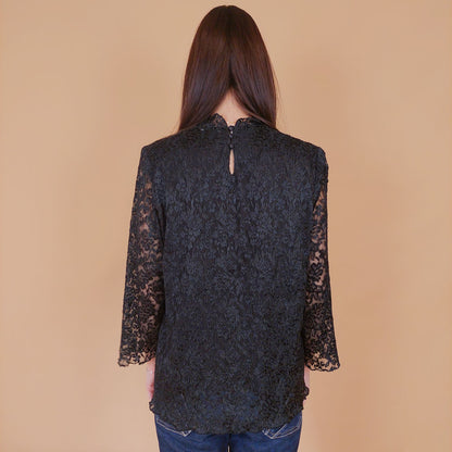 VIN-BLO-32557 Vintage τοπ δαντέλα μαύρο L