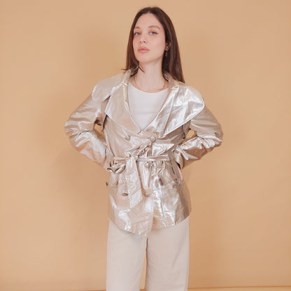 VIN-OUTW-34199 Vintage καμπαρντίνα κοντή μεταλλιζέ S