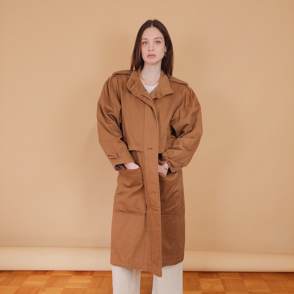 VIN-OUTW-34201 Vintage καμπαρντίνα γυναικεία καφέ S-M