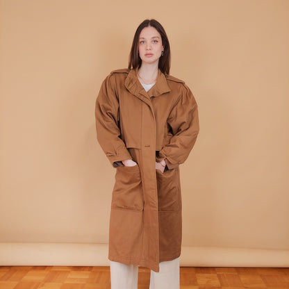 VIN-OUTW-34201 Vintage καμπαρντίνα γυναικεία καφέ S-M