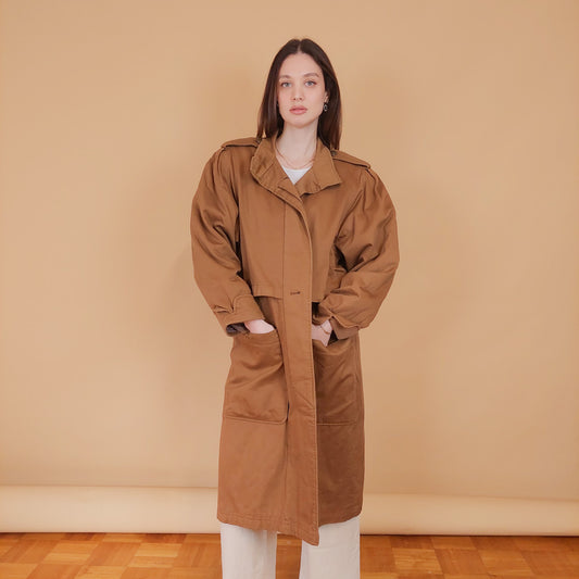 VIN-OUTW-34201 Vintage καμπαρντίνα γυναικεία καφέ S-M