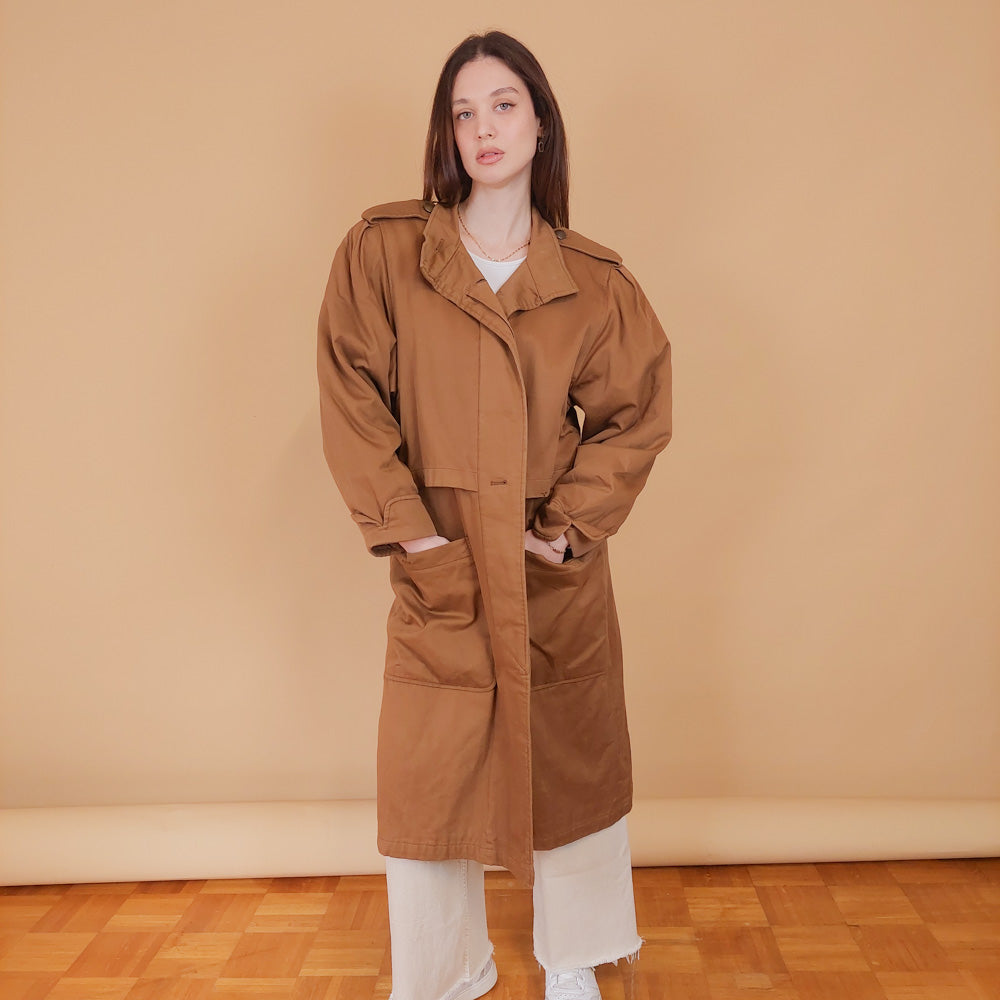 VIN-OUTW-34201 Vintage καμπαρντίνα γυναικεία καφέ S-M