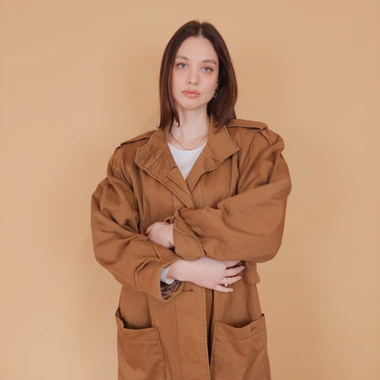 VIN-OUTW-34201 Vintage καμπαρντίνα γυναικεία καφέ S-M