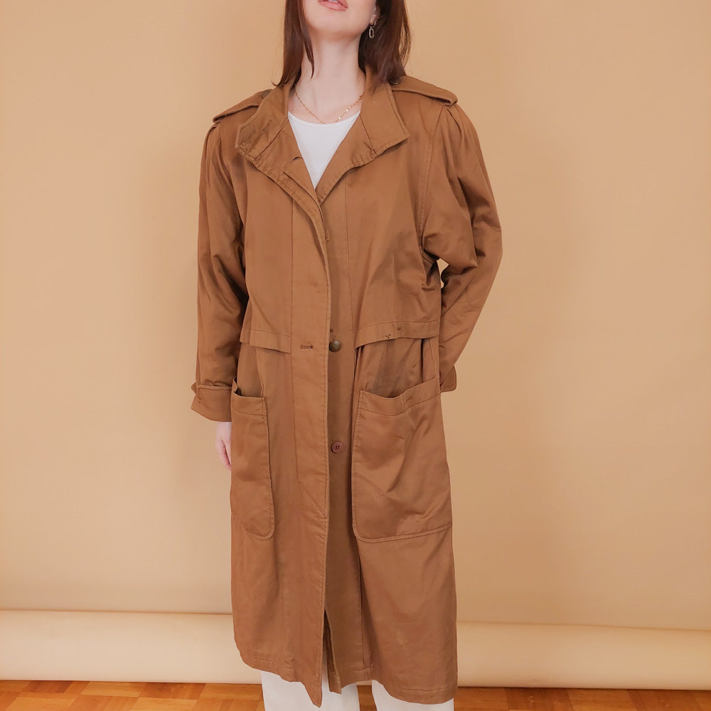 VIN-OUTW-34201 Vintage καμπαρντίνα γυναικεία καφέ S-M