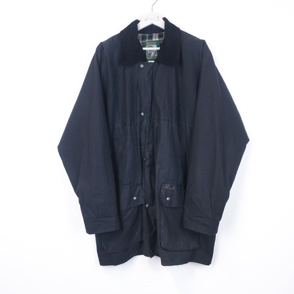 VIN-OUTW-34850 Vintage waxed jacket unisex μαύρο 2XL