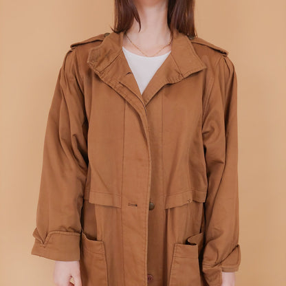 VIN-OUTW-34201 Vintage καμπαρντίνα γυναικεία καφέ S-M