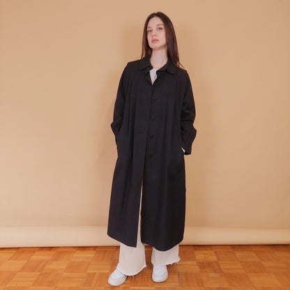 VIN-OUTW-34181 Vintage καμπαρντίνα γυναικεία μαύρη μακριά M