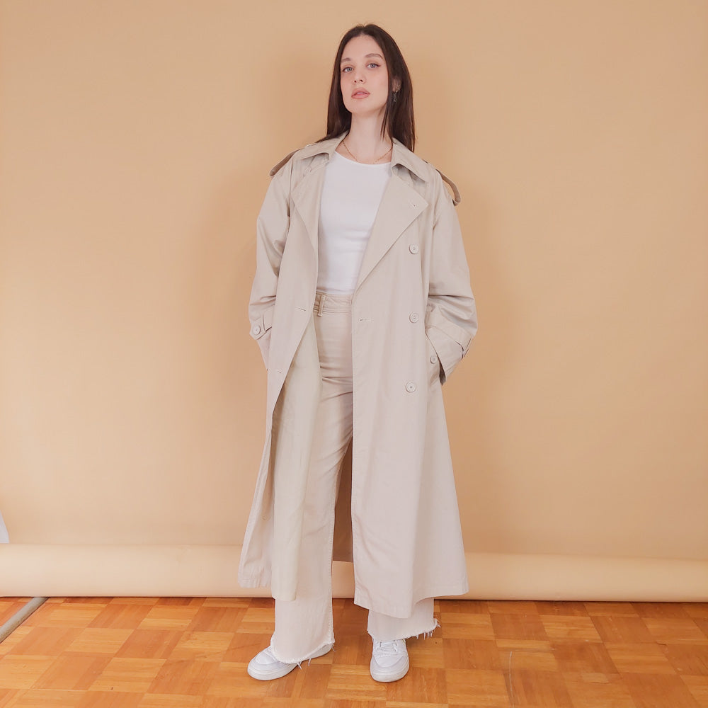 VIN-OUTW-34184 Vintage καμπαρντίνα γυναικεία μακριά μπεζ L