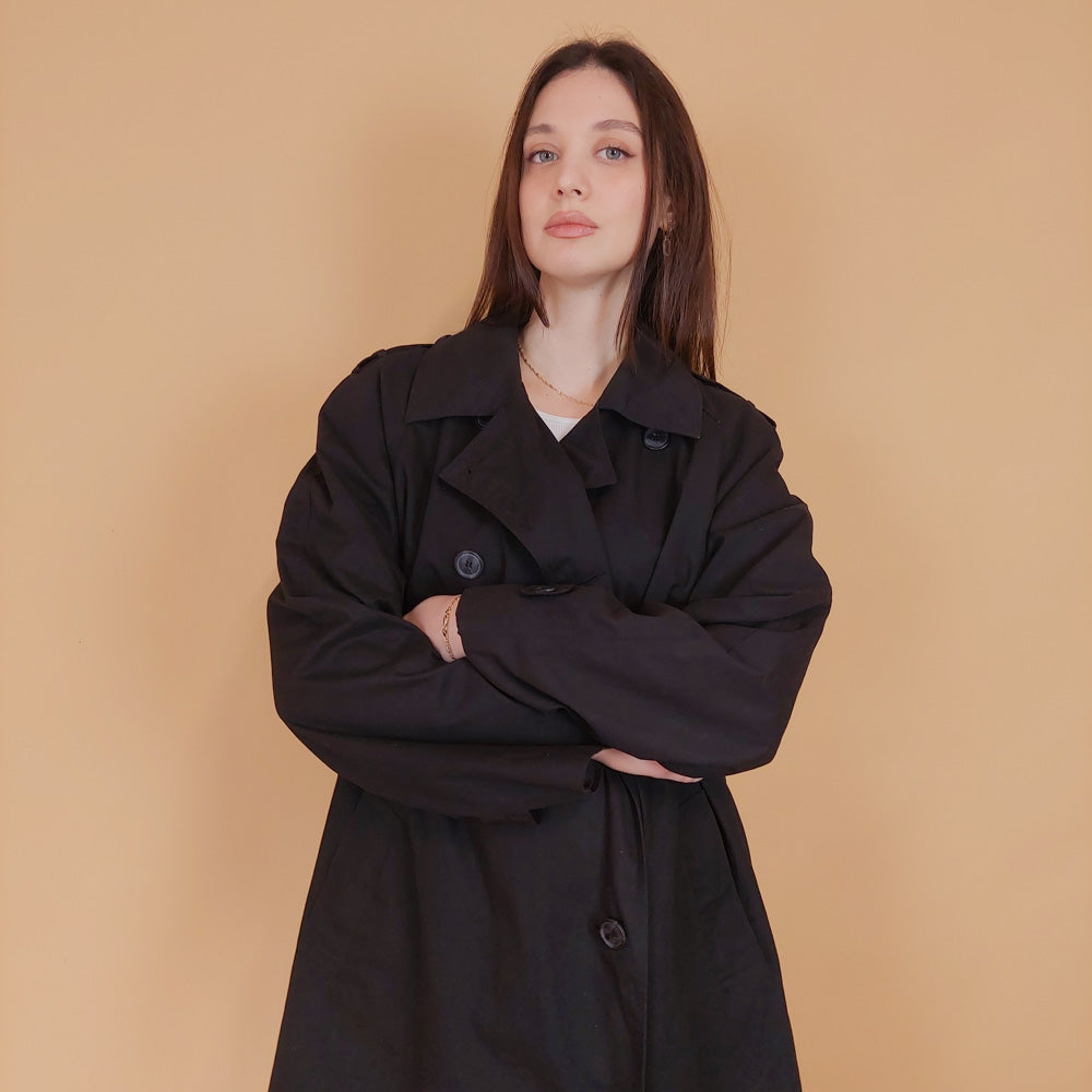 VIN-OUTW-34192 Vintage καμπαρντίνα γυναικεία μαύρη M-L