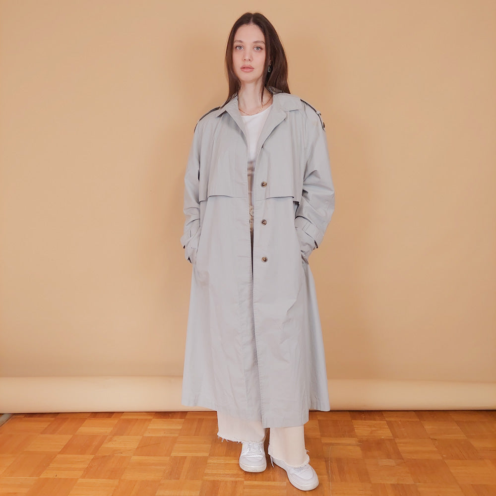 VIN-OUTW-34195 Vintage καμπαρντίνα γυναικεία μακριά γκρι L-XL