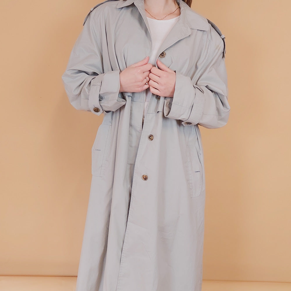 VIN-OUTW-34195 Vintage καμπαρντίνα γυναικεία μακριά γκρι L-XL