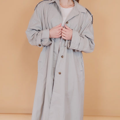 VIN-OUTW-34195 Vintage καμπαρντίνα γυναικεία μακριά γκρι L-XL