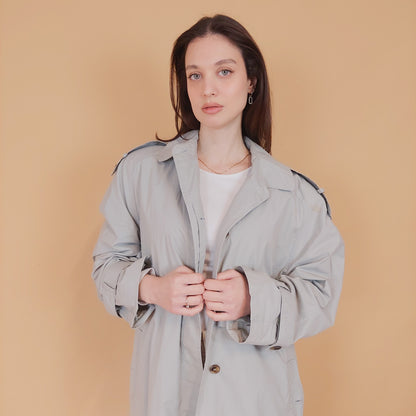 VIN-OUTW-34195 Vintage καμπαρντίνα γυναικεία μακριά γκρι L-XL