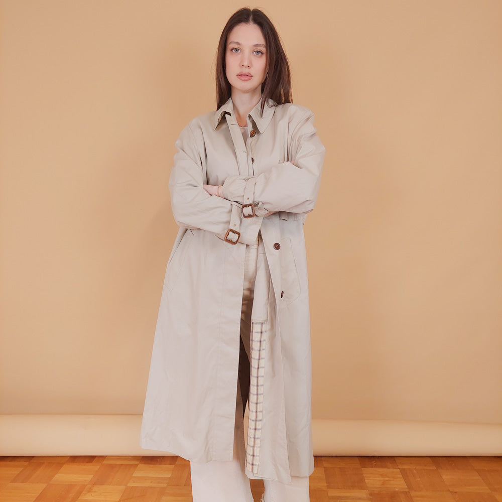 VIN-OUTW-34196 Vintage καμπαρντίνα γυναικεία μπεζ M-L