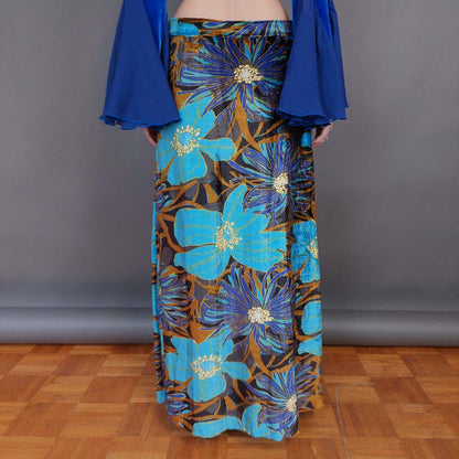 VIN-SKI-33277 Vintage βελουτέ φούστα εμπριμέ M