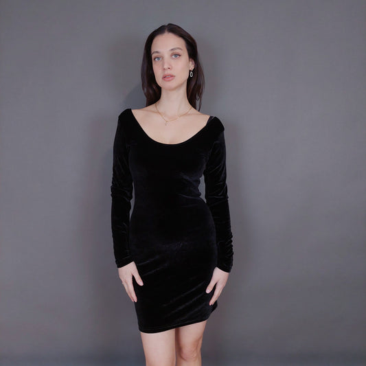 VIN-DR-33286 Vintage φόρεμα βελουτέ μαύρο S