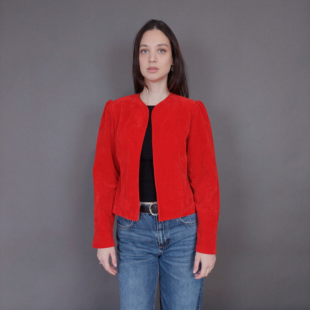 VIN-OUTW-33268 Vintage σακάκι βελουτέ κόκκινο S