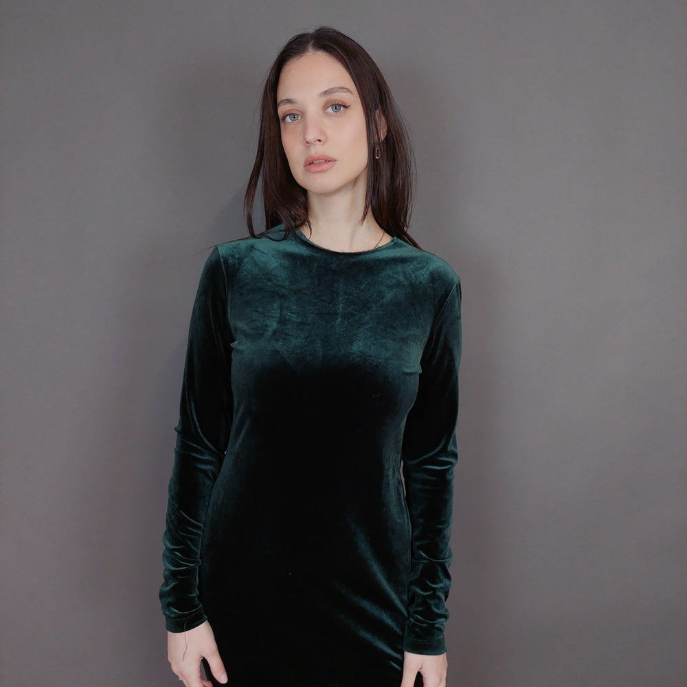 VIN-DR-33289 Vintage φόρεμα βελουτέ κυπαρισσί M-L