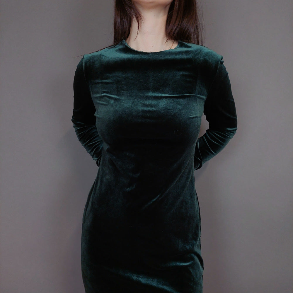 VIN-DR-33289 Vintage φόρεμα βελουτέ κυπαρισσί M-L