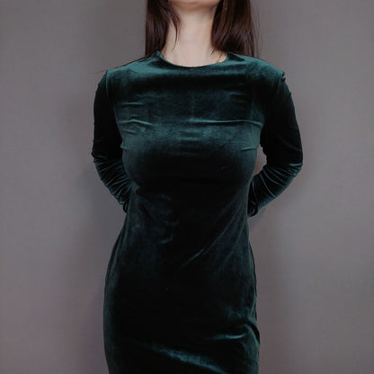 VIN-DR-33289 Vintage φόρεμα βελουτέ κυπαρισσί M-L