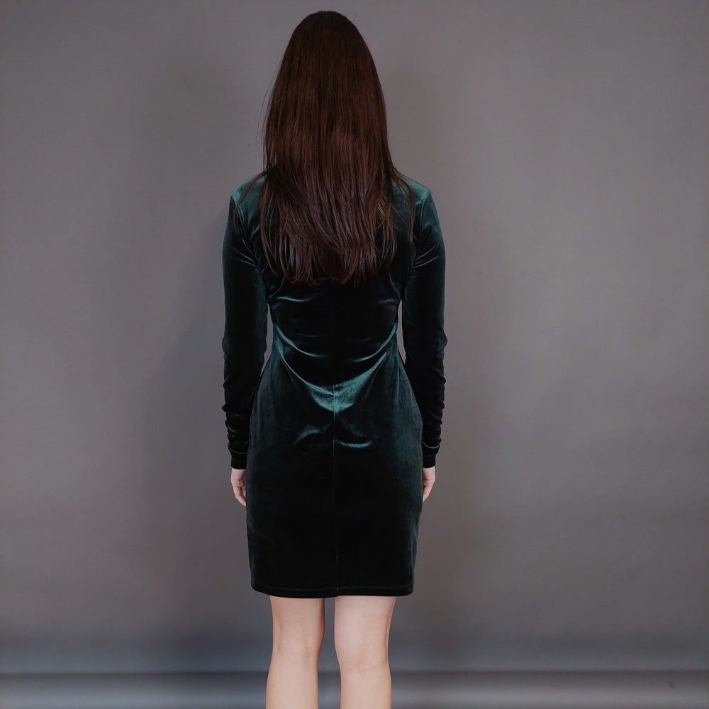 VIN-DR-33289 Vintage φόρεμα βελουτέ κυπαρισσί M-L