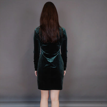 VIN-DR-33289 Vintage φόρεμα βελουτέ κυπαρισσί M-L