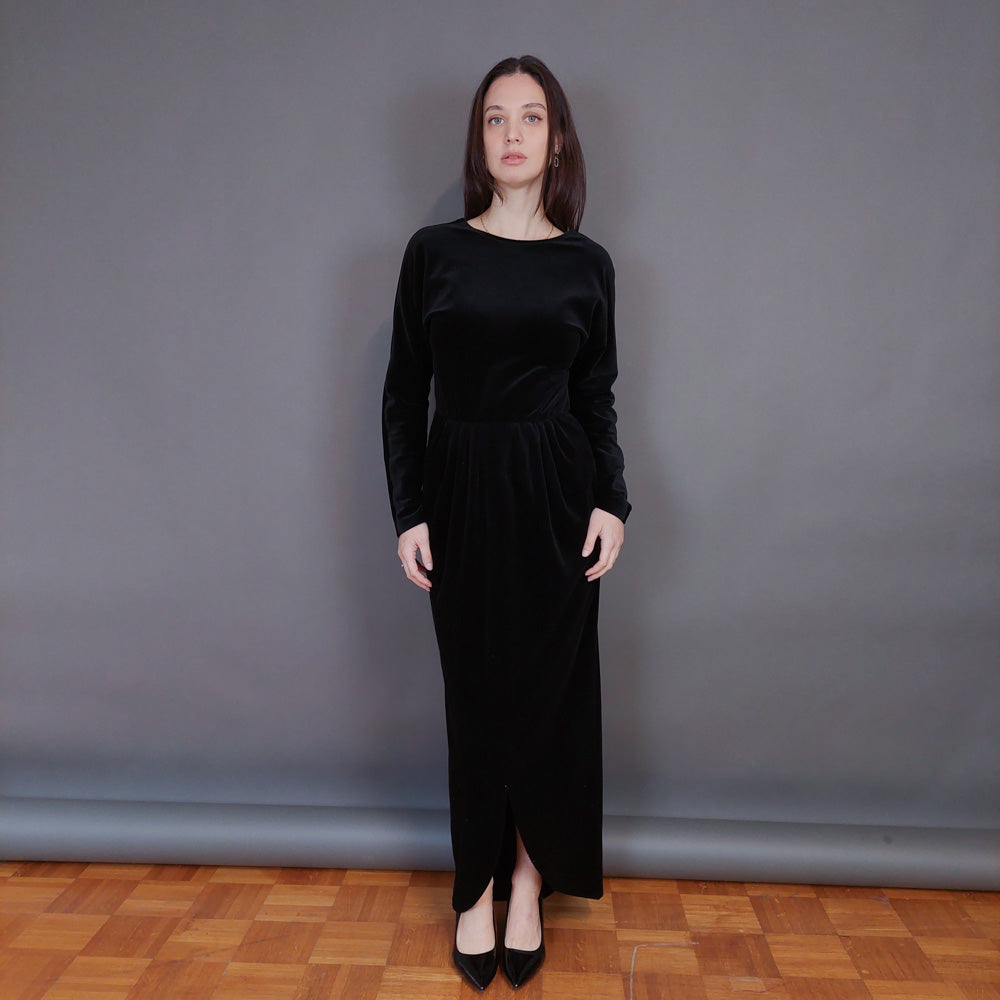 VIN-DR-33291 Vintage φόρεμα βελουτέ μαύρο S