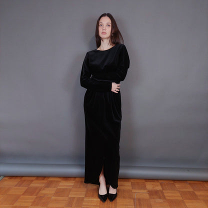 VIN-DR-33291 Vintage φόρεμα βελουτέ μαύρο S