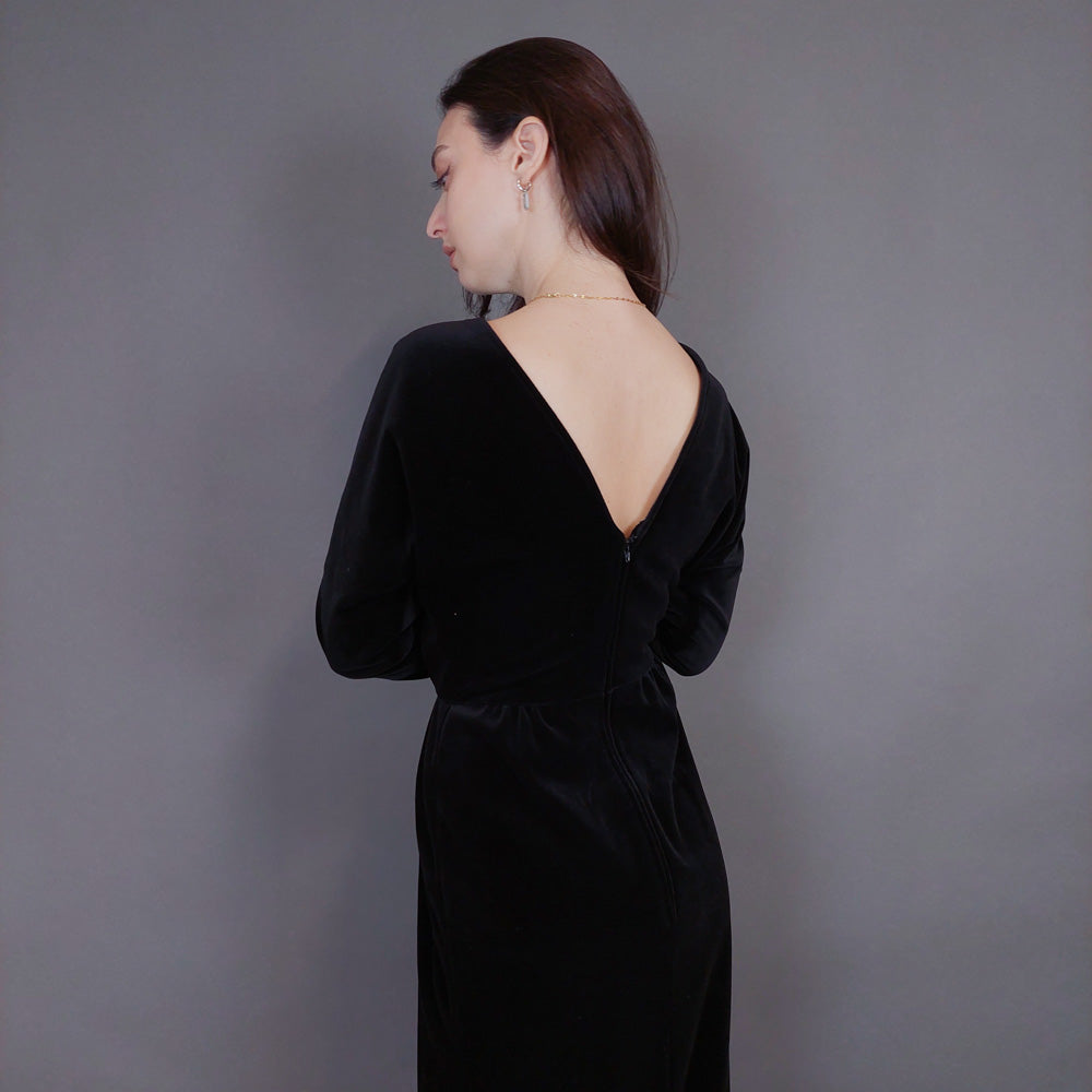 VIN-DR-33291 Vintage φόρεμα βελουτέ μαύρο S