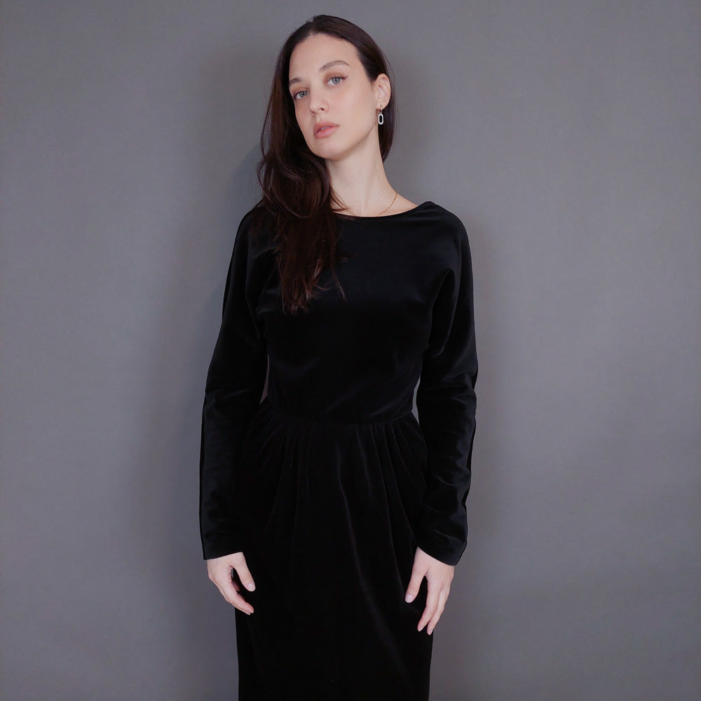 VIN-DR-33291 Vintage φόρεμα βελουτέ μαύρο S