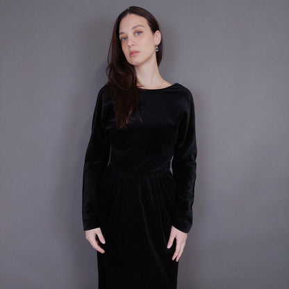 VIN-DR-33291 Vintage φόρεμα βελουτέ μαύρο S