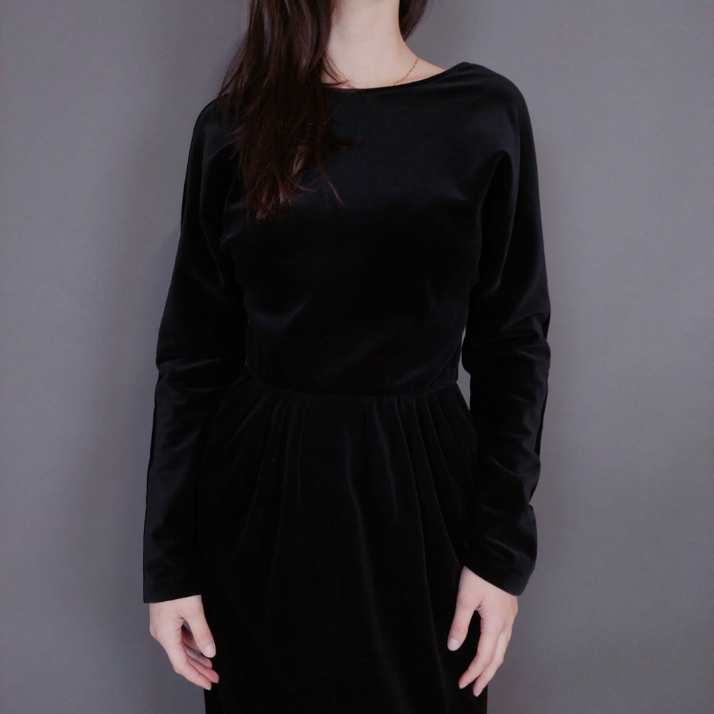 VIN-DR-33291 Vintage φόρεμα βελουτέ μαύρο S