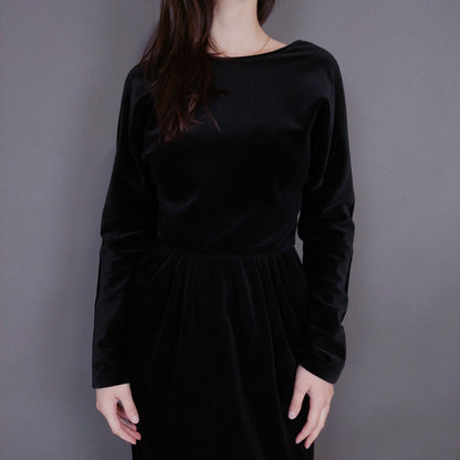 VIN-DR-33291 Vintage φόρεμα βελουτέ μαύρο S