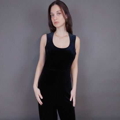 VIN-DR-33292 Vintage ολόσωμη φόρμα βελουτέ μαύρη S-M