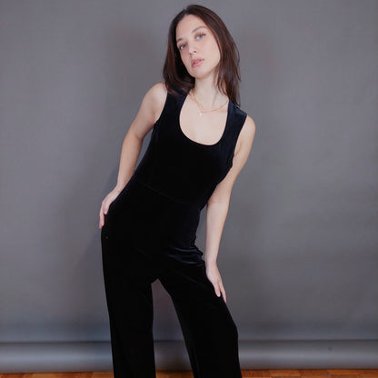 VIN-DR-33292 Vintage ολόσωμη φόρμα βελουτέ μαύρη S-M