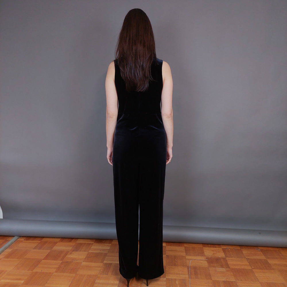 VIN-DR-33292 Vintage ολόσωμη φόρμα βελουτέ μαύρη S-M