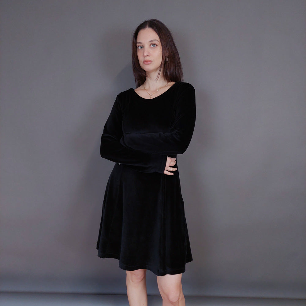 VIN-DR-33293 Vintage φόρεμα βελουτέ μαύρο M-L