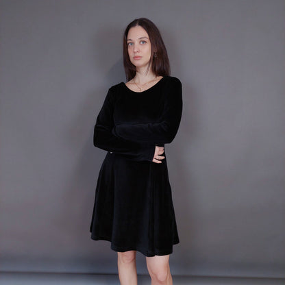 VIN-DR-33293 Vintage φόρεμα βελουτέ μαύρο M-L