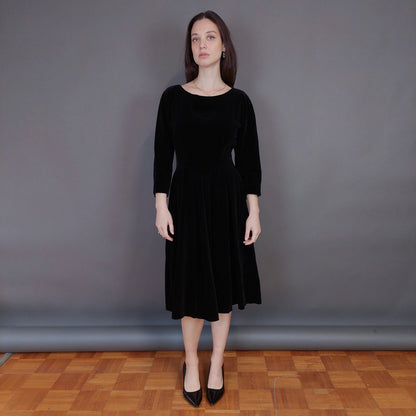 VIN-DR-33294 Vintage φόρεμα βελουτέ μαύρο M