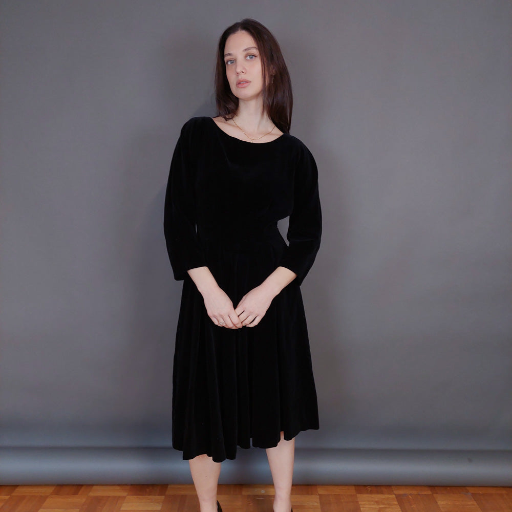 VIN-DR-33294 Vintage φόρεμα βελουτέ μαύρο M