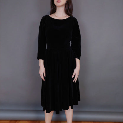 VIN-DR-33294 Vintage φόρεμα βελουτέ μαύρο M