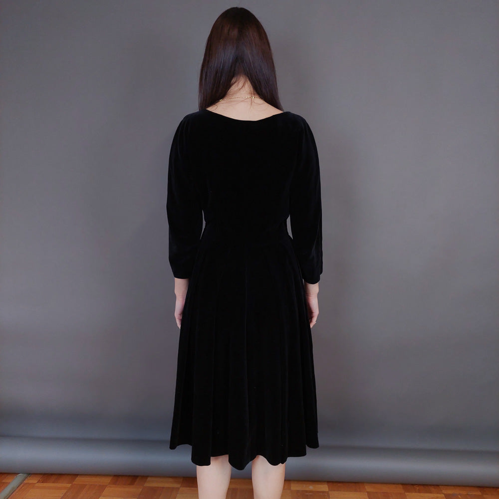 VIN-DR-33294 Vintage φόρεμα βελουτέ μαύρο M