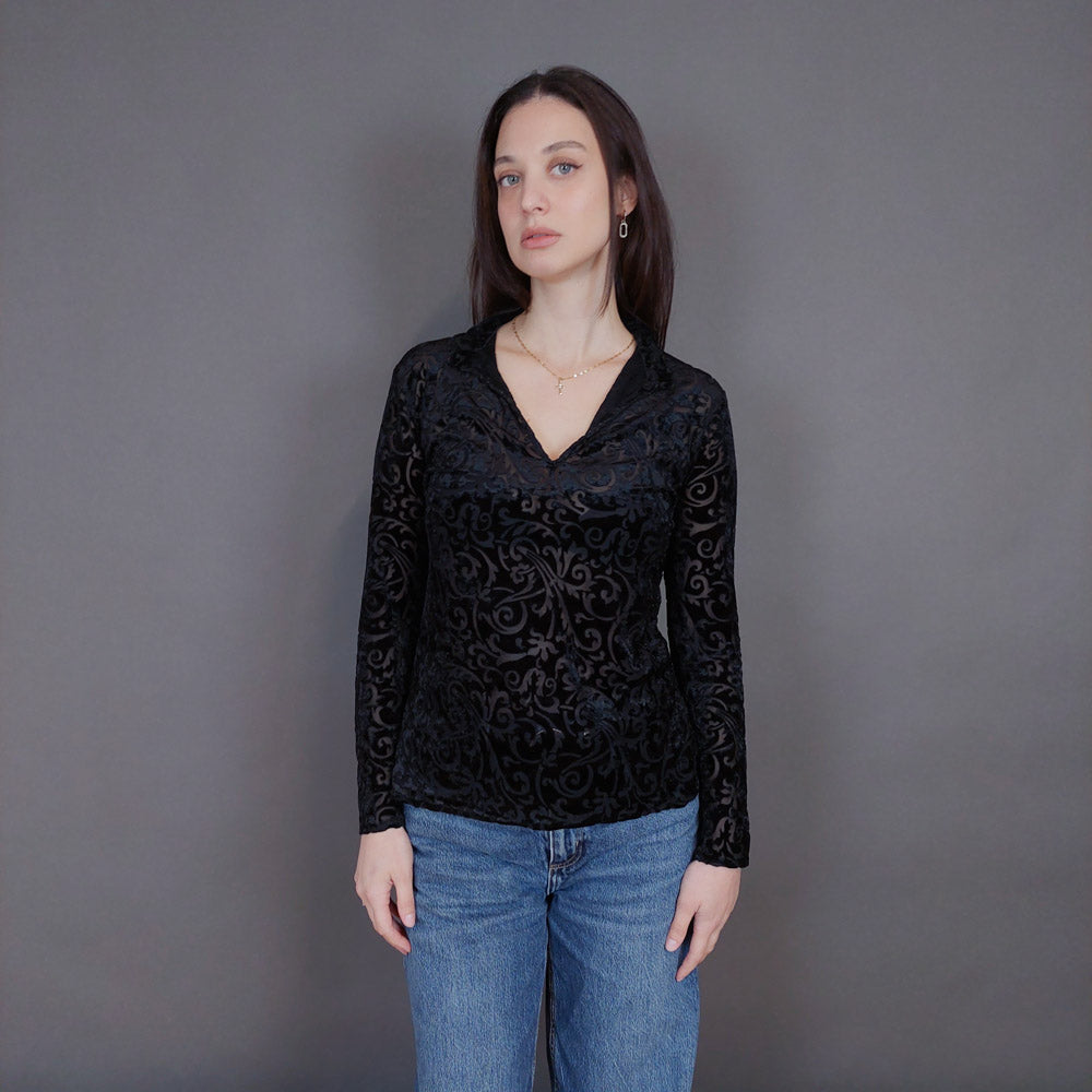 VIN-BLO-33280 Vintage τοπ ημιδιαφανές βελουτέ S-M