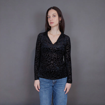 VIN-BLO-33280 Vintage τοπ ημιδιαφανές βελουτέ S-M